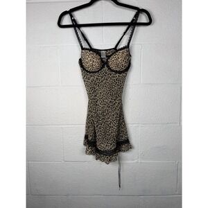 Rampage Leopard Lace Slip Dress Y2K Lingerie Mini Chemise S Coquette Bratzcore